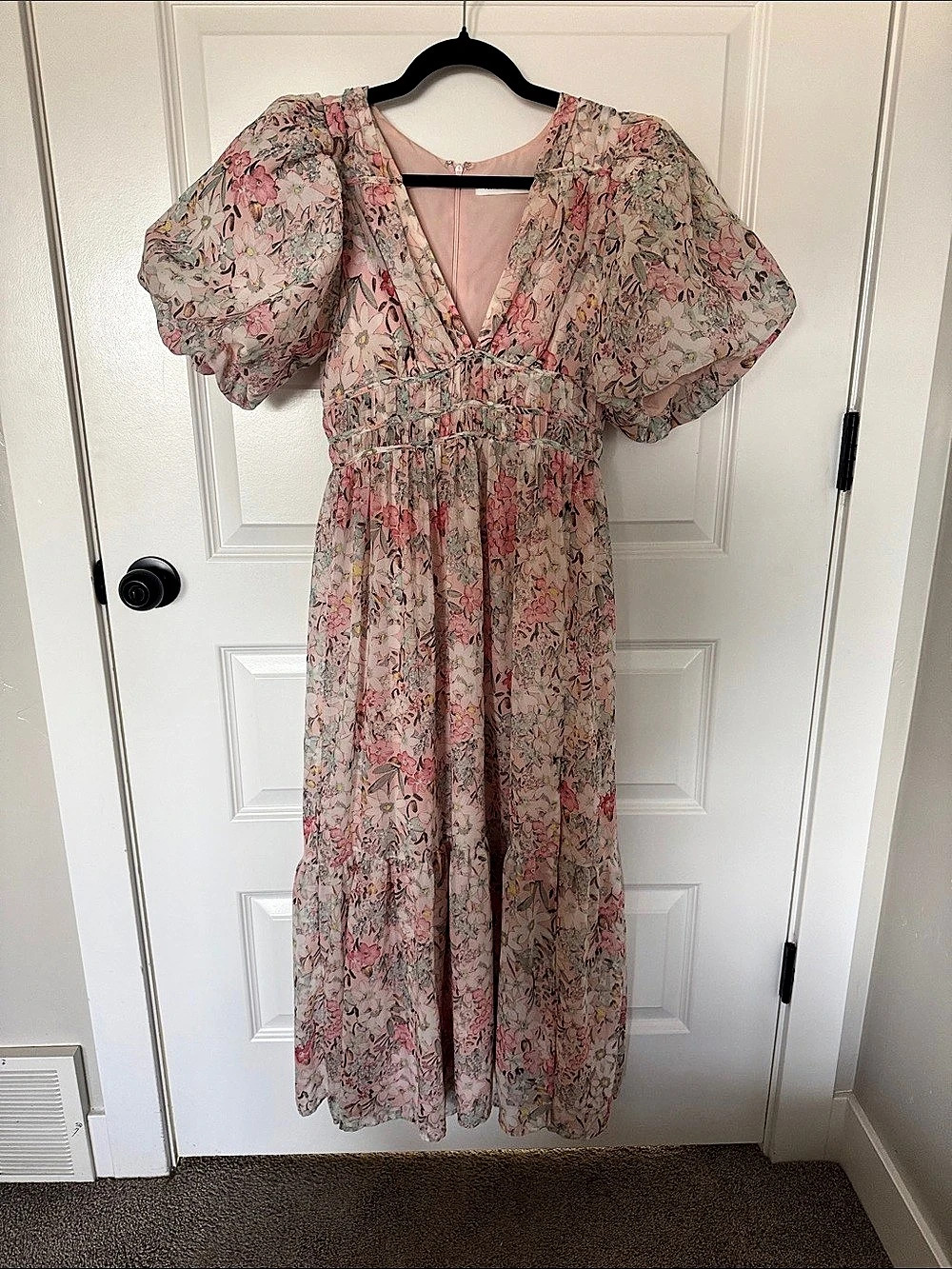 Floret Studios Floral Ruffle Detail Dress Floral Maxi Dress Pink & Green Medium